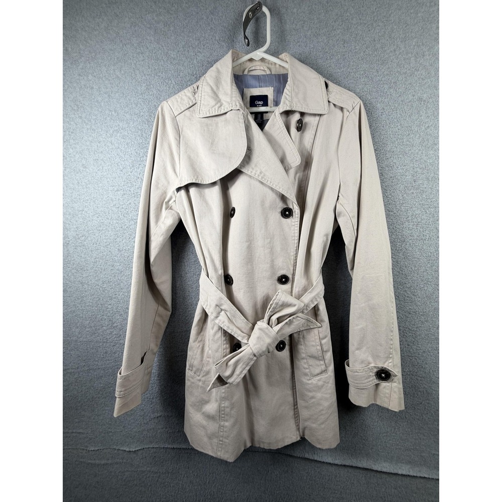 Gap Trench‎ Coat Womens Medium Beige Belted Double Breasted Lined Twill Classic